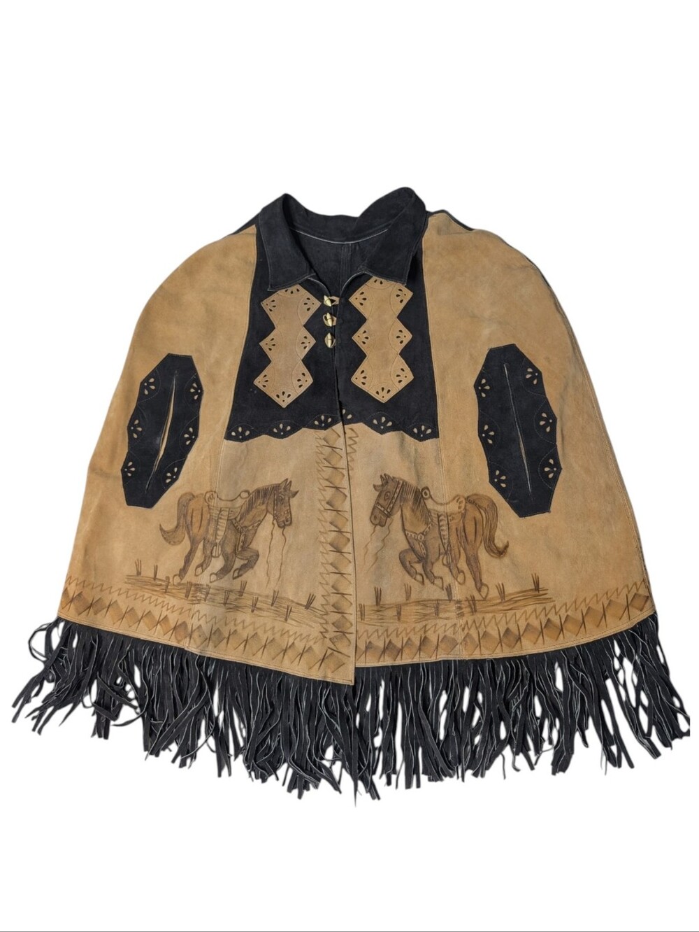 Vintage INSAAAAANE Suede HORSE Equestrian Poncho